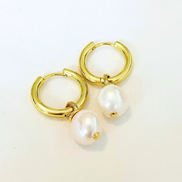 Freshwater Pearl Drop Huggie Hoop Earrings