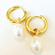 Freshwater Pearl Drop Huggie Hoop Earrings