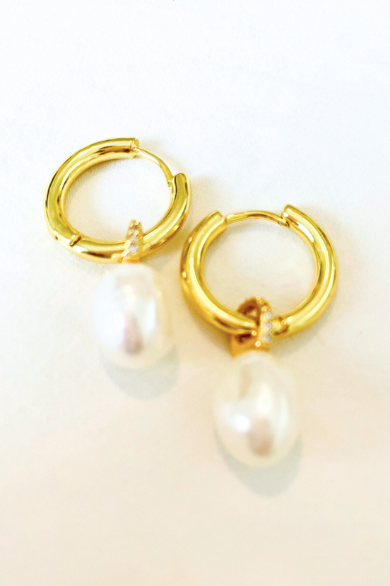 Freshwater Pearl Drop Huggie Hoop Earrings