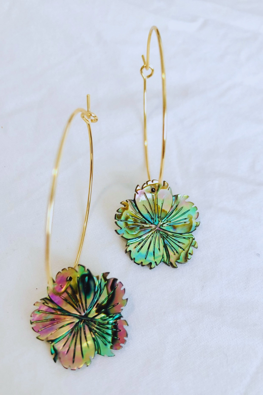 Hawaii Hibiscus Abalone Earring