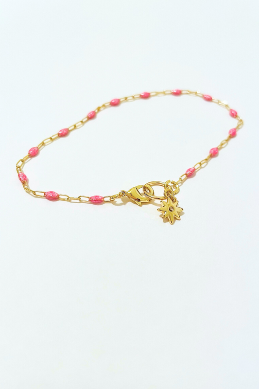 Pink Opal Paperclip Chain Bracelet w/ Charm