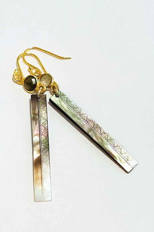 Line Lauhala + Gem Carved Shell Pearl Earrings