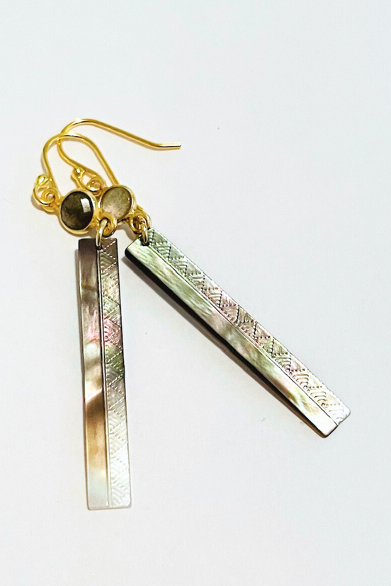 Line Lauhala + Gem Carved Shell Pearl Earrings