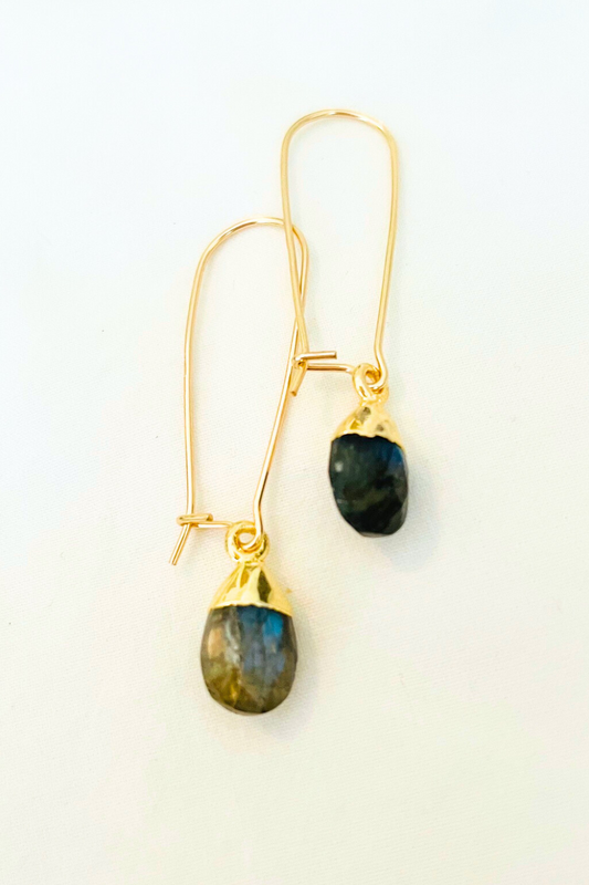 Med Bezel Healing Gem Electroplated Drop Earrings