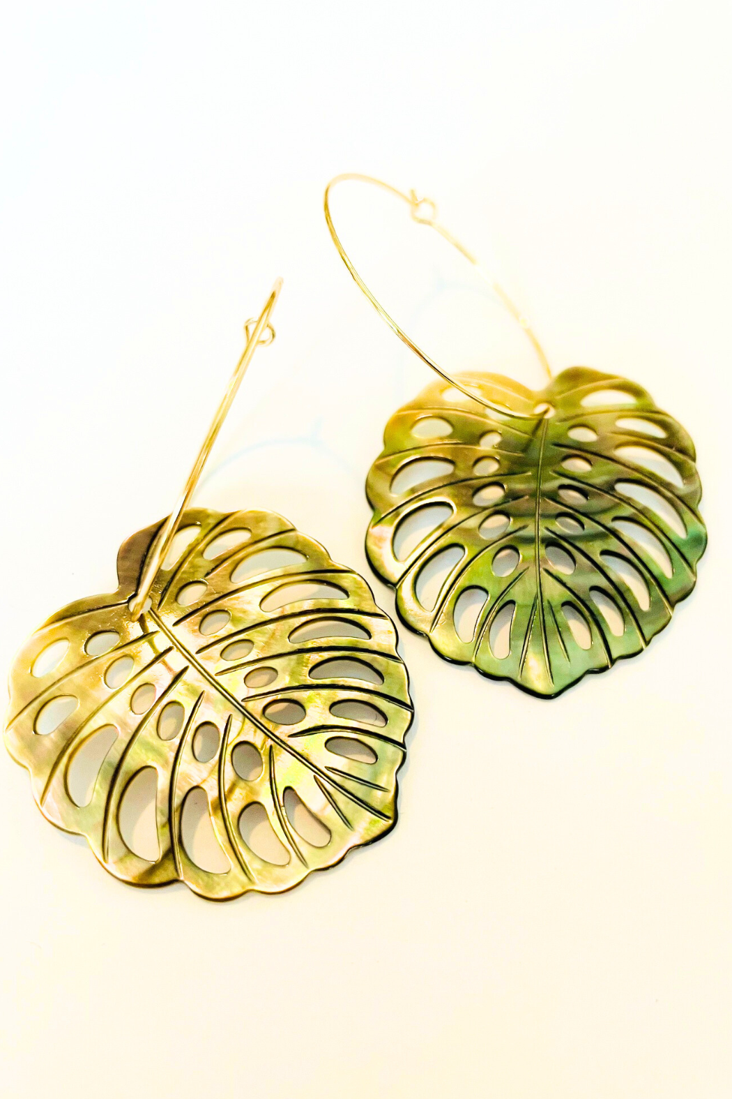 Mother of Pearl Monstera Earring - XL