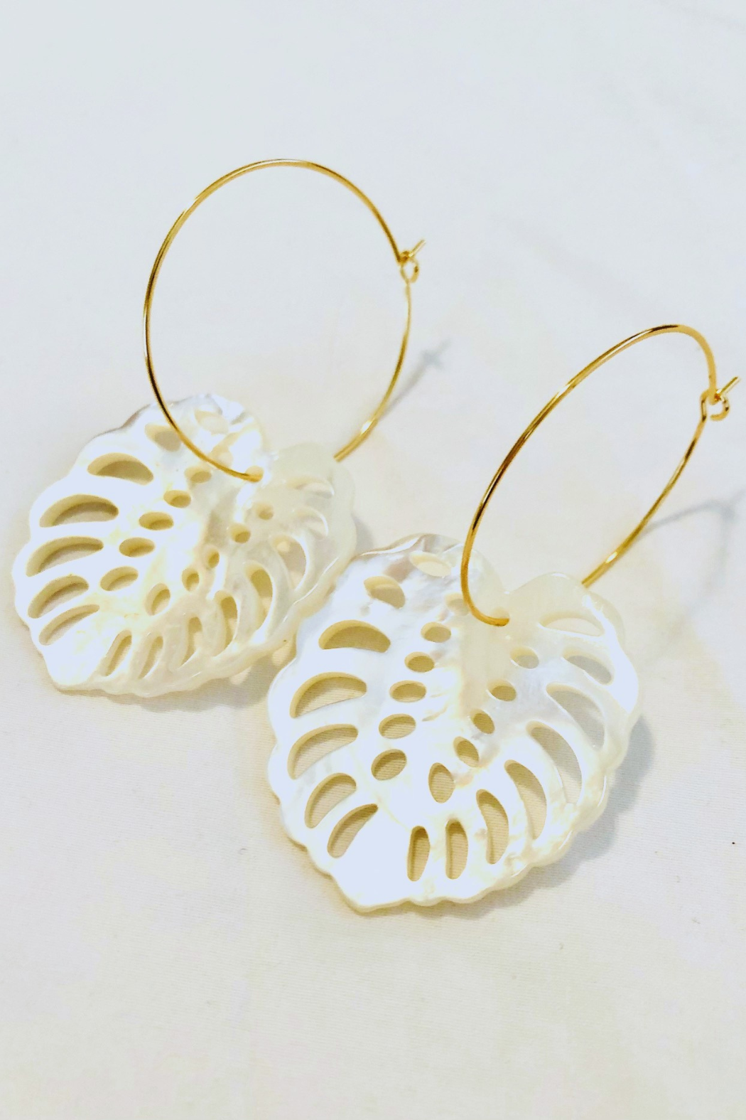 Mother of Pearl Monstera Earring - XL