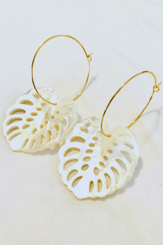 Mother of Pearl Monstera Earring - XL