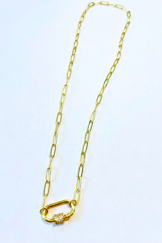 Oval Multi CZ Carabiner Paperclip Necklace