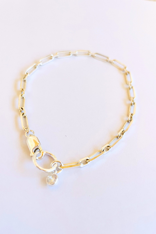 Paperclip Silver Mini Gem Bracelet