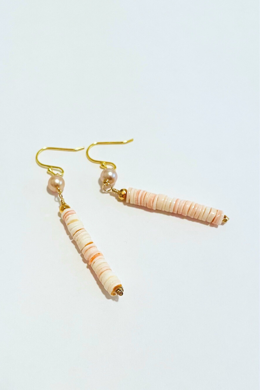Pink Sands Shell Gem/Pearl Earrings