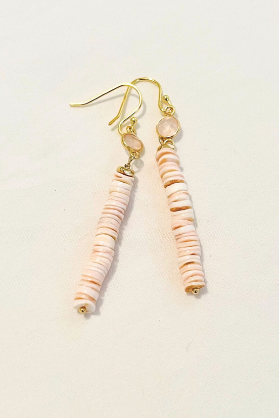 Pink Sands Shell Gem/Pearl Earrings