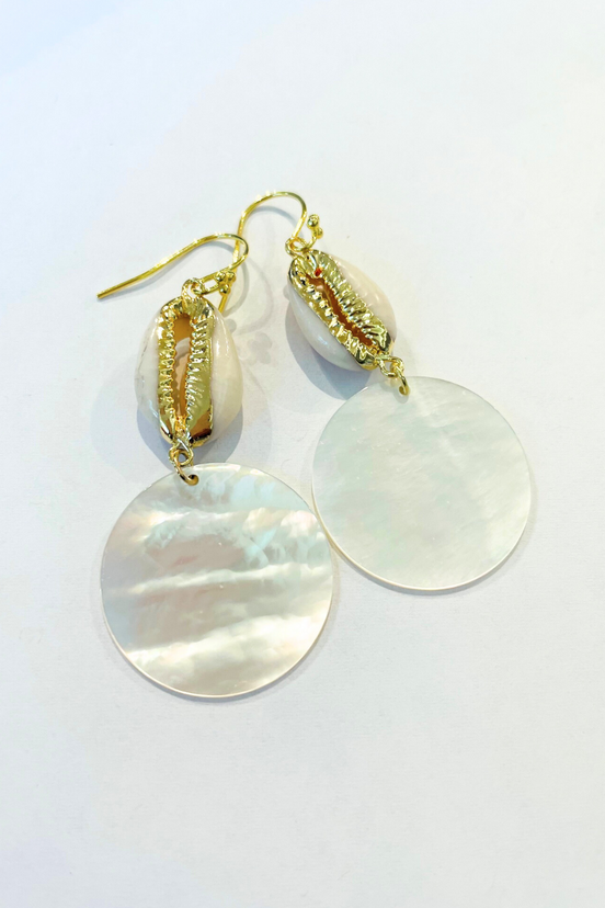 Gold-Dipped Cowrie Beach Shell Earrings