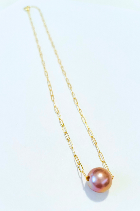 Gold Paperclip Edison Float Necklace