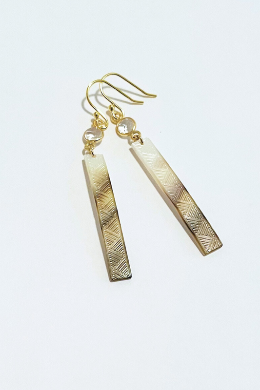 Lauhala + Gem Carved Shell Pearl Earrings
