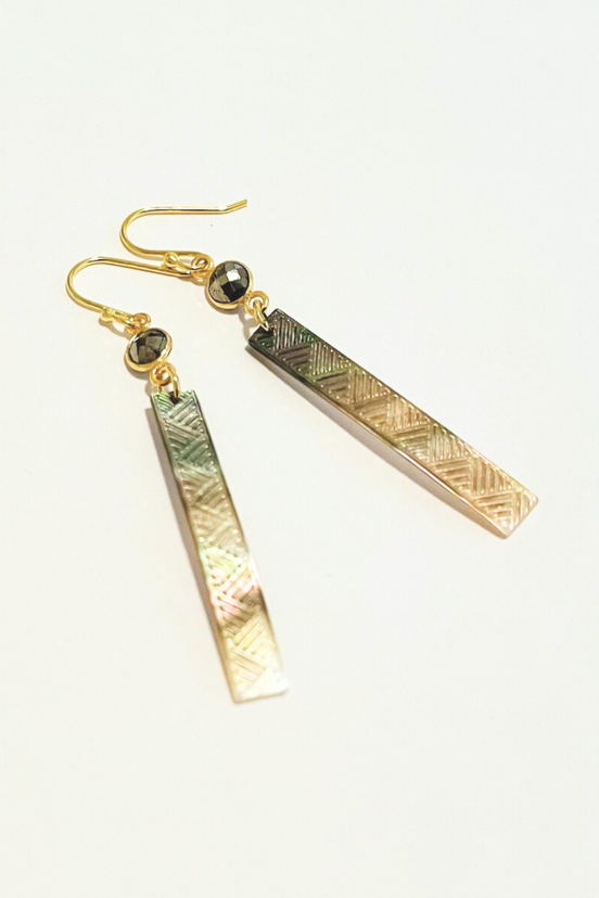 Lauhala + Gem Carved Shell Pearl Earrings