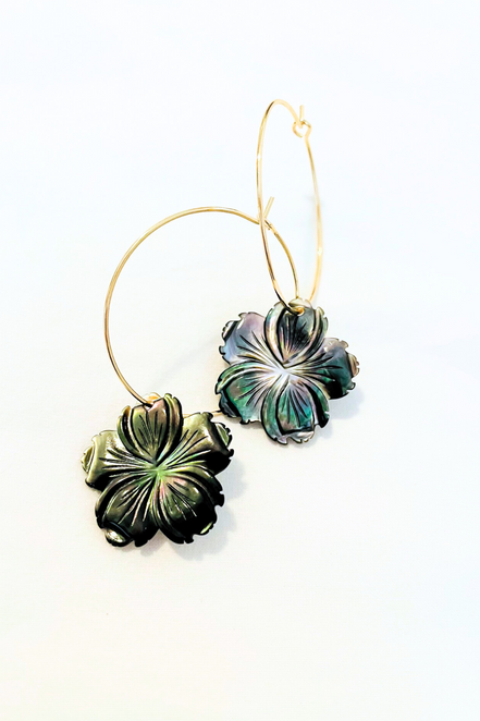 1" Mini Hoops ~ Shell Hibiscus Earring