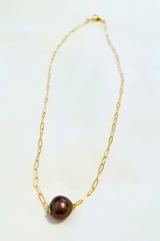 Gold Paperclip Chocolate Edison Float Necklace