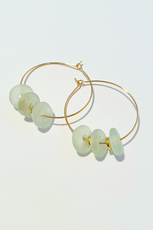 1" Mini Hoops ~ Maui Recycled Triple Beach Glass Hoops
