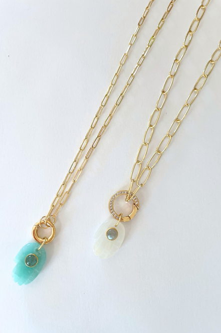 Hand Carved Hamsa w/ Ethiopian Opal ~ Paperclip Necklace ~ Long