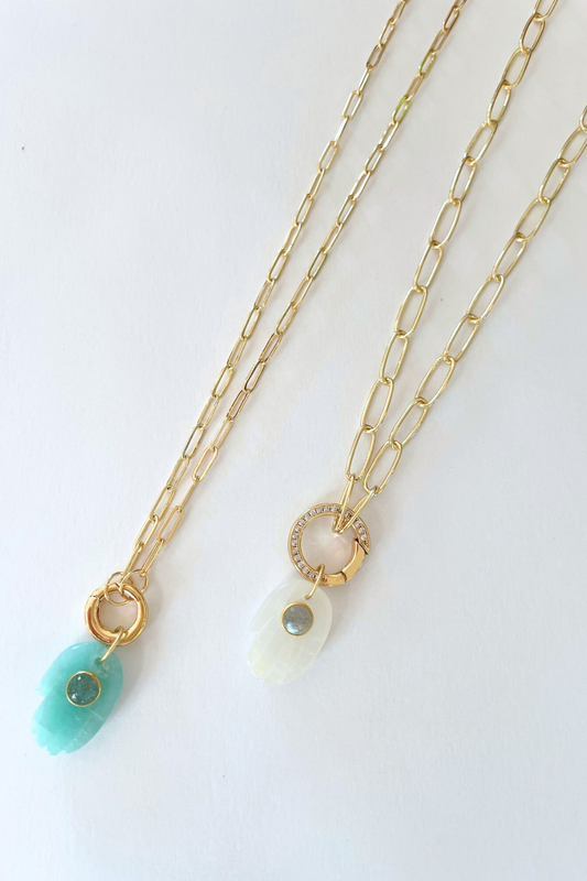 Hand Carved Hamsa w/ Ethiopian Opal ~ Paperclip Necklace ~ Long