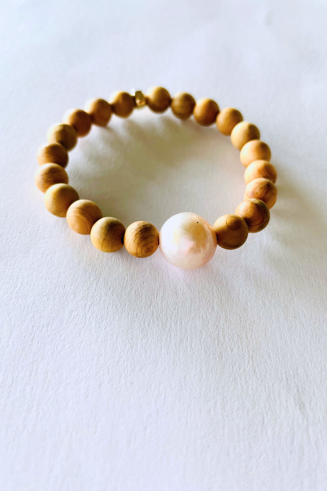 Edison Pearl & Palmwood Stretch Bracelet