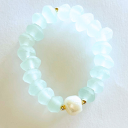 Maui Frosted Beach Glass + Baroque Pearl Bracelet